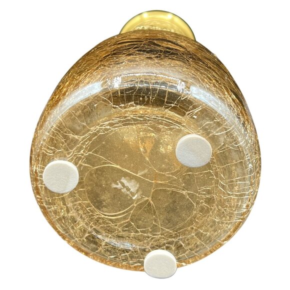 Vintage Handcrafted Brass Floral Etched Neck Ornate Amber Crackle Glass Vase - Picture 9 of 13